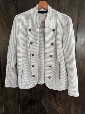 Tommy Hilfiger Women's Striped Button Military Jacket - Light Gray/Cream